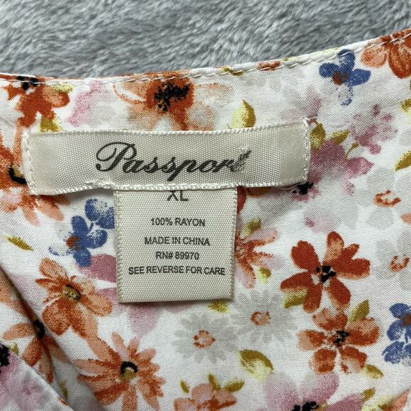 Passport Boho Blouse Top Womens XL Floral Ruched Sleeve Peplum Peasant Prairie - Picture 3 of 7